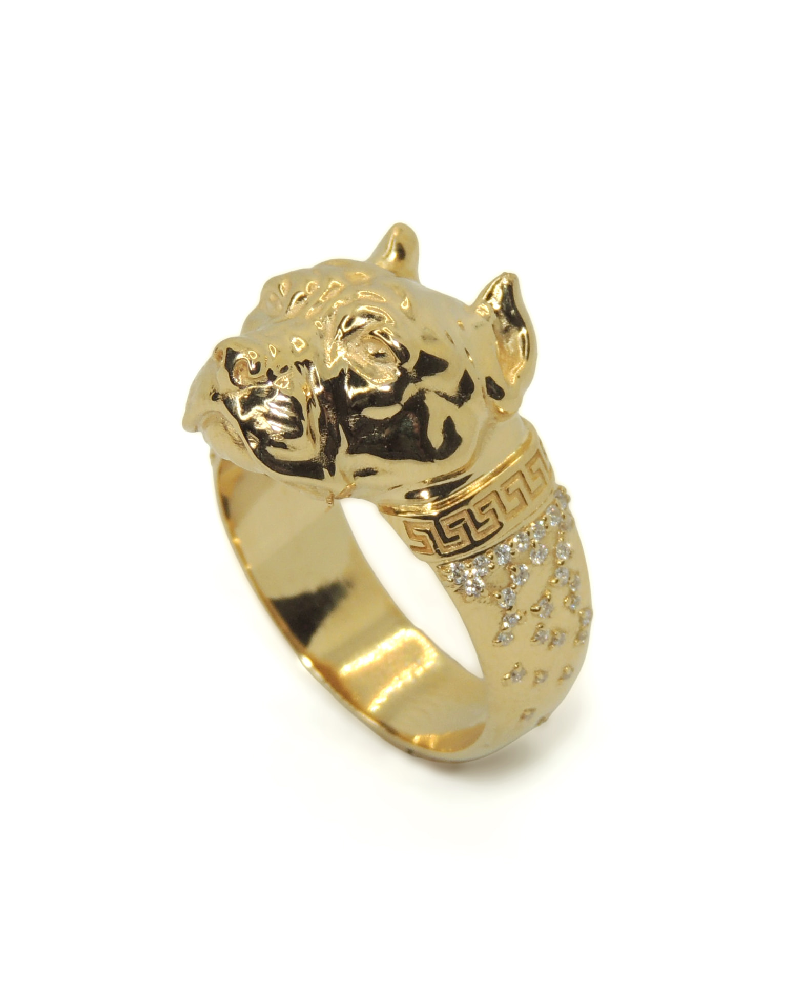 Anillo pitbull de oro con circonitas